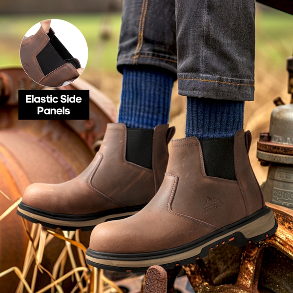 Men's Slip-On Steel Toe Chelsea Work Boots - DARK BROWN - 5